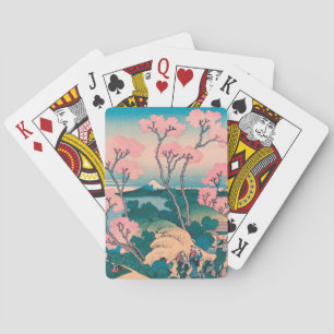 Spring Picnic under Cherry Tree Flowers Mount Fuji Playing Cards