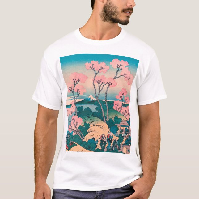 Spring Picnic under Cherry Tree Flowers Mount Fuji T-Shirt (Front)