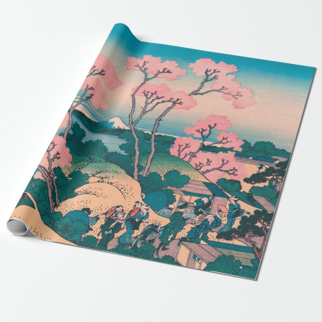Spring Picnic under Cherry Tree Flowers Mount Fuji Wrapping Paper (Unrolled)