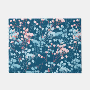 Spring Pink and Blue Floral Plant Pattern Doormat