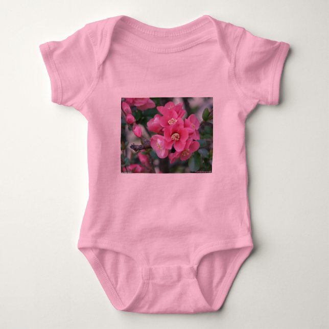 Spring Pink Blooming Flowering Quince Baby Bodysuit (Front)