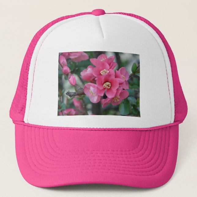 Spring Pink Blooming Flowering Quince Trucker Hat (Front)