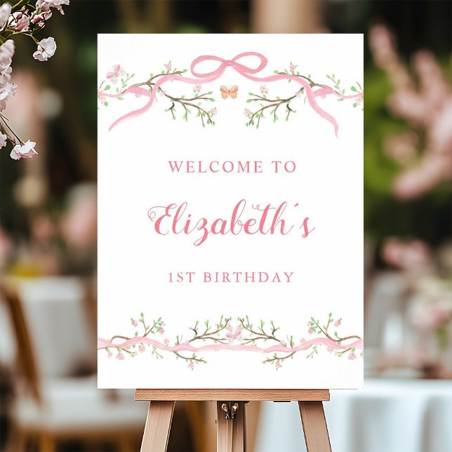Spring Pink Blossom 1st Birthday Welcome Sign (Creator Uploaded)