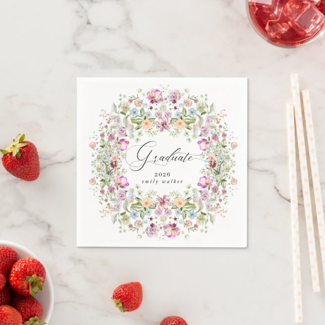 Spring Pink Blush Floral Graduation Napkin (Insitu)