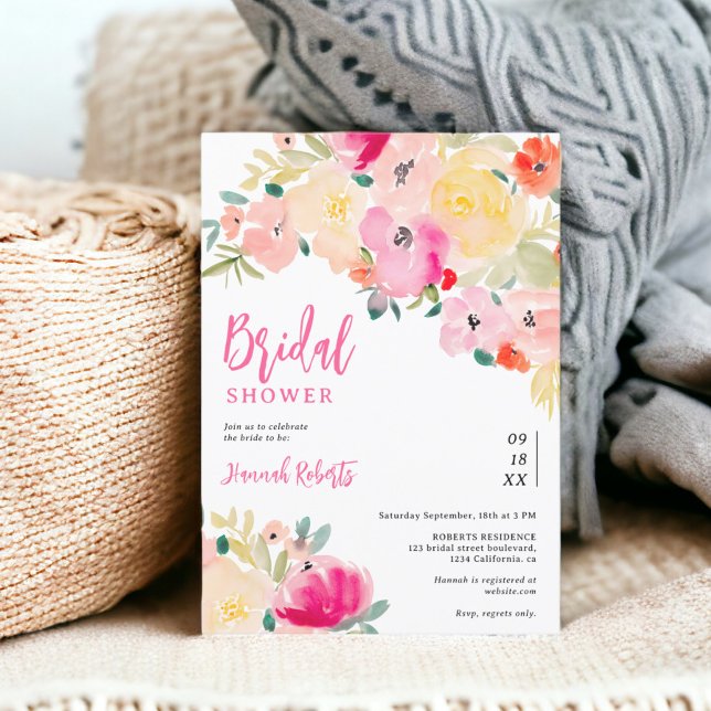 Spring pink boho chic garden floral bridal shower invitation (Spring pink boho chic garden floral bridal shower invitation)