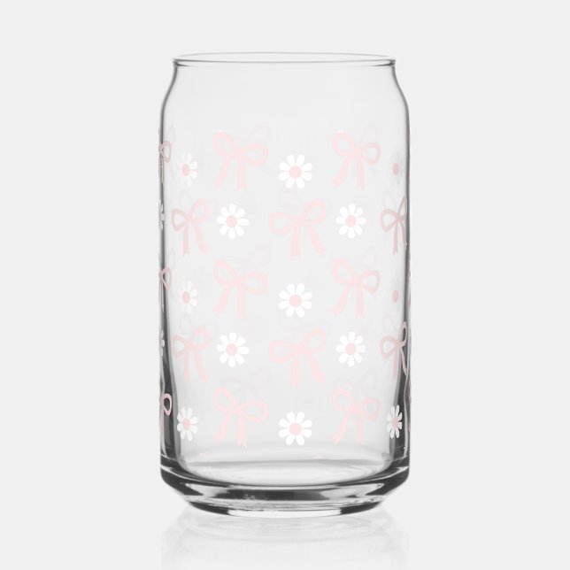 Spring Pink Bows & Daisy's Beverage Glass  (Front)