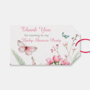 Spring Pink Butterfly Floral Baby Shower Gift Tags