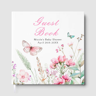Spring Pink Butterfly Floral Baby Shower Guest Book