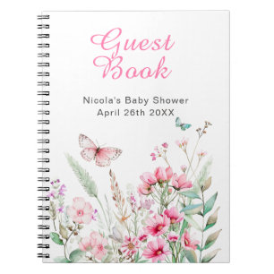 Spring Pink Butterfly Floral Baby Shower Notebook