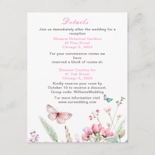 Spring Pink Butterfly Floral Wedding Enclosure Card