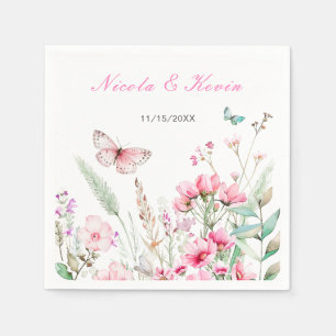 Spring Pink Butterfly Floral Wedding Napkin
