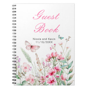 Spring Pink Butterfly Floral Wedding Notebook