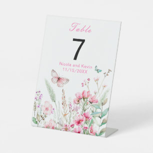 Spring Pink Butterfly Floral Wedding Pedestal Sign