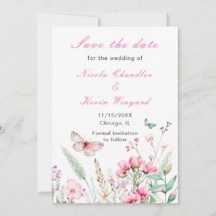 Spring Pink Butterfly Floral Wedding Save The Date