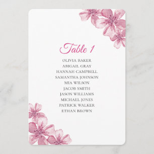 Spring pink cherry blossom. Floral seating charts Invitation