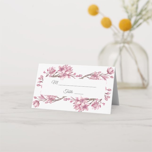 Spring Pink cherry blossom. Floral wedding Place Card (Front)