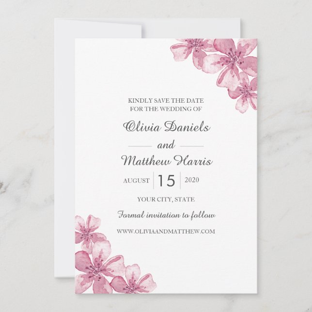 Spring pink cherry blossom. Floral wedding Save The Date (Front)