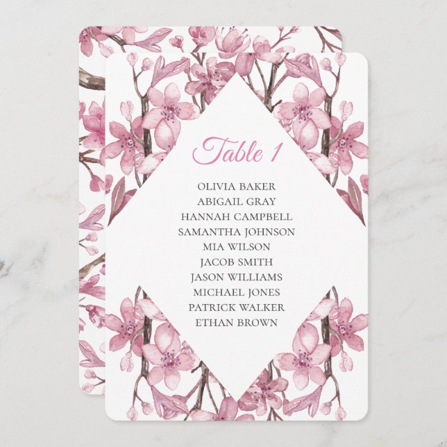 Spring pink cherry blossom. Wedding seating charts Invitation (Front/Back)