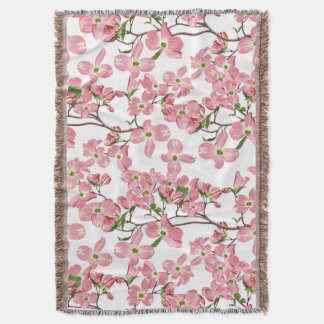 Spring pink dogwood flowers seamless pattern. throw blanket