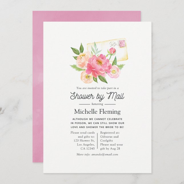 Spring Pink Floral Girl Bridal Shower by Mail Invitation (Front/Back)