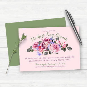 Spring Pink Floral Mothers Day Brunch Sage Green Invitation