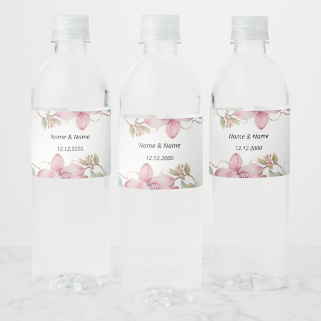 Spring Pink Floral Water Bottle Label (Bottles)