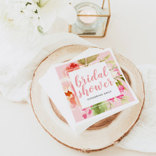 Spring Pink Floral Watercolor Custom Bridal Shower Napkin