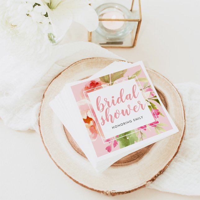 Spring Pink Floral Watercolor Custom Bridal Shower Napkin (Creator Uploaded)