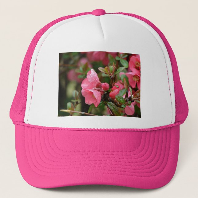 Spring Pink Flowering Quince Trucker Hat (Front)