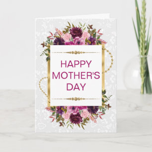 Spring Pink Flowers & Gold Glitter Mother's Day Card