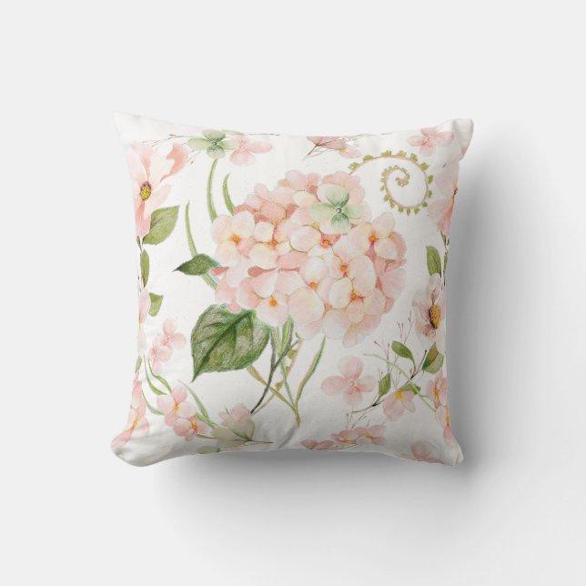 Spring pink hydrangea floral arangment  cushion (Front)