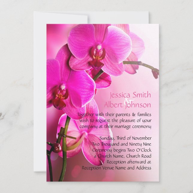 Spring Pink Orchid Wedding Invite (Front)