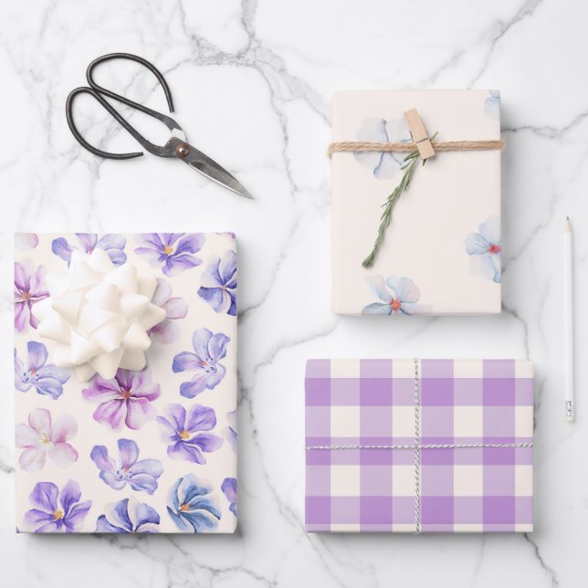 Spring Pink & Purple Floral Wrapping Paper Sheet (Front)