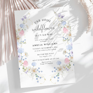 Spring Pink Purple Little Wildflower Baby Shower Invitation