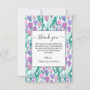 Spring Pink Purple Tulip Floral Watercolor Thank You Card