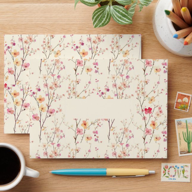Spring Pink Red Floral Branches Envelope (Desk)