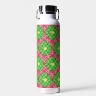 Spring pink tartan/bright green daisy water bottle