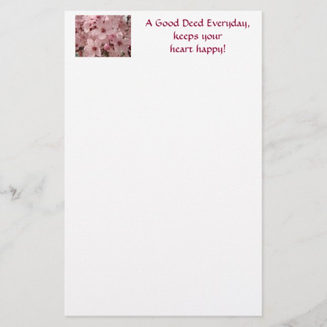 Spring Pink Tree Blossoms Stationery Flowers (Front)