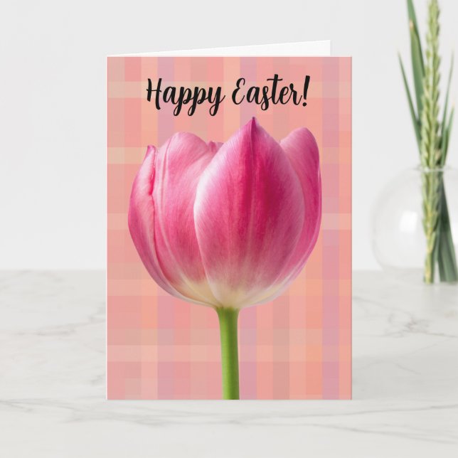 Spring Pink Tulip Art Flower Easter Card (Front)