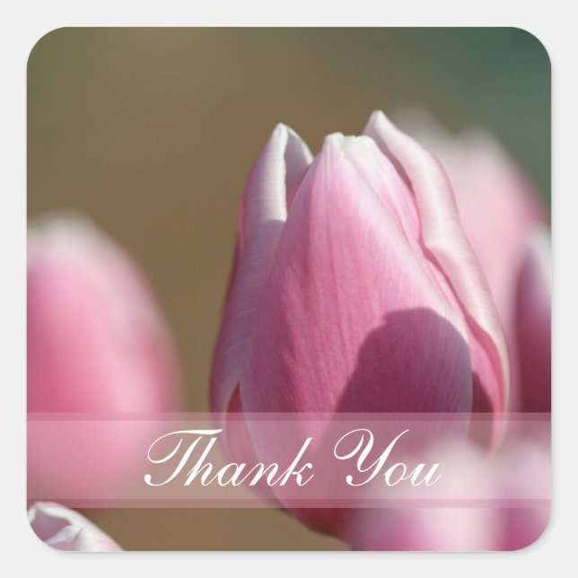 Spring pink tulip flower wedding thank you sticker (Front)