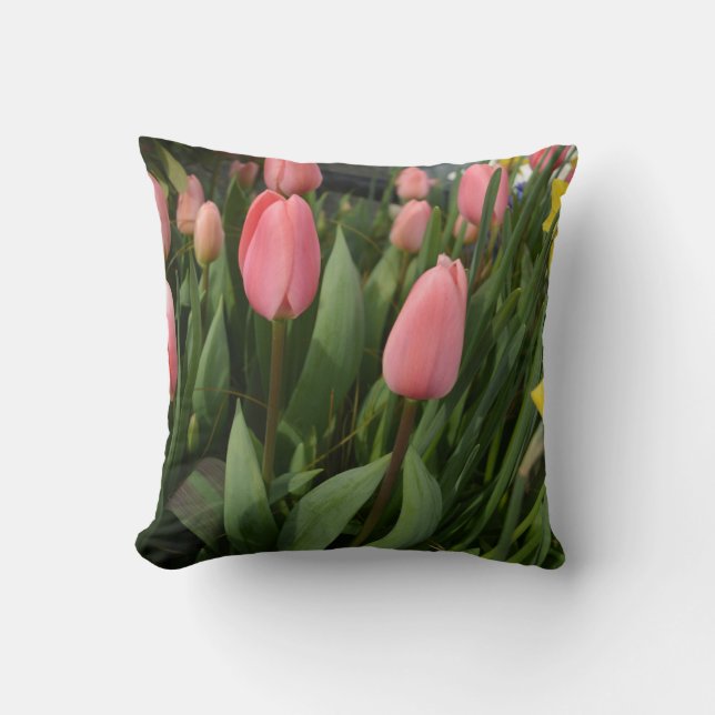 Spring pink tulip flowers cushion (Front)
