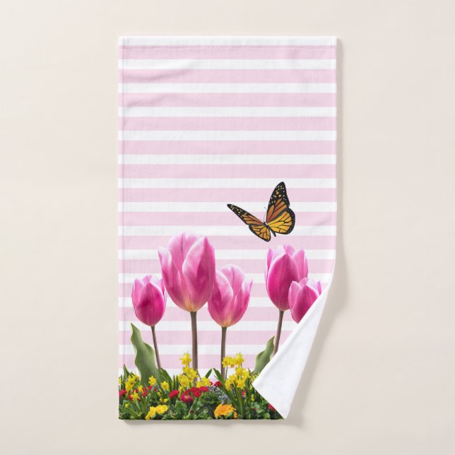 Spring Pink Tulip Flowers  Hand Towel (Hand Towel)