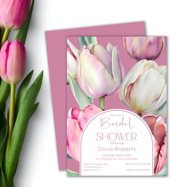 Spring pink white tulips Bridal shower Invitation (Creator Uploaded)