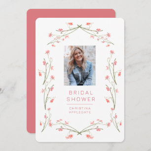 Spring Pink Wildflowers Photo Bridal Shower  Invitation