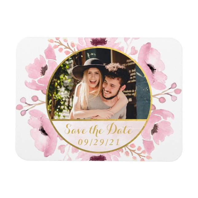 Spring Pinks Watercolor Floral Save The Date Magnet (Horizontal)
