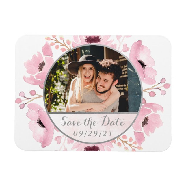 Spring Pinks Watercolor Floral Save The Date Magnet (Horizontal)