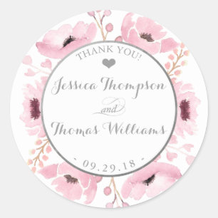 Spring Pinks Watercolor Floral Wedding Collection Classic Round Sticker