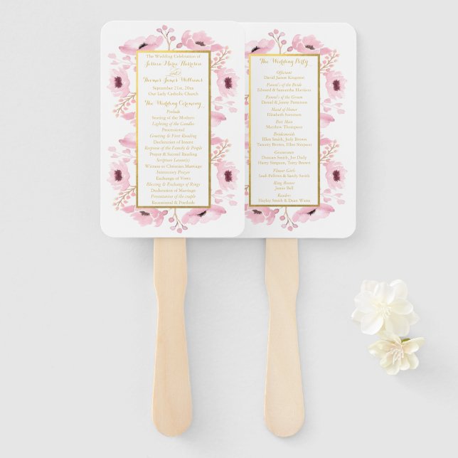 Spring Pinks Watercolor Floral Wedding Collection Hand Fan (Front and Back)