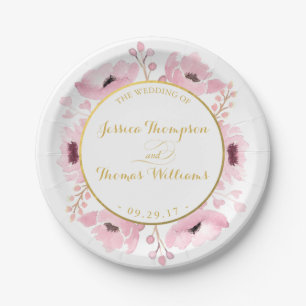 Spring Pinks Watercolor Floral Wedding Collection Paper Plate