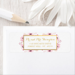 Spring Pinks Watercolor Floral Wedding Collection Return Address Label